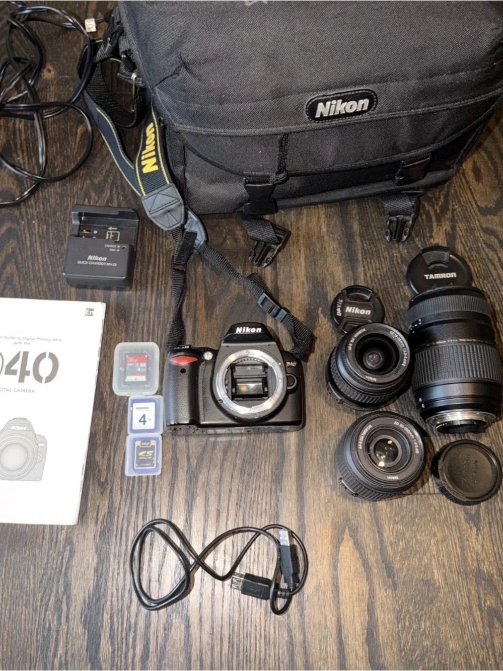 Nikon D40 DSLR Camera Bundle w/ 3 Lenses, Grip, Bag, Charger & SD Cards WORKS